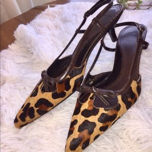 New Calf Hair Leopard Print Kitty-Heel Mules